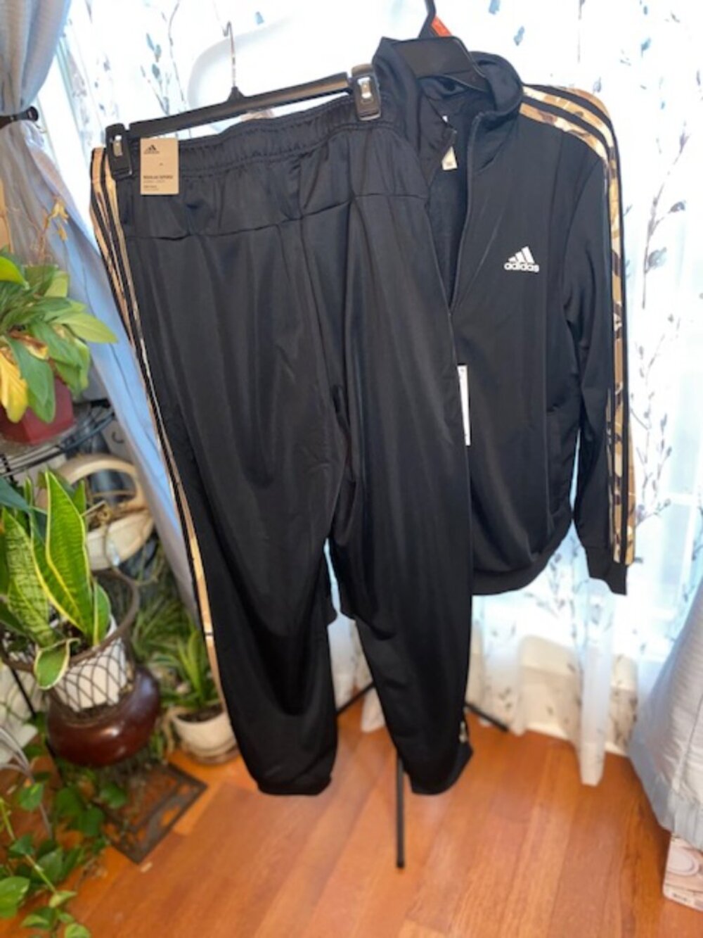 Adidas Men's Essentials Camouflage Tricot 3-Stripes Tracksuit Set - Black & Camo